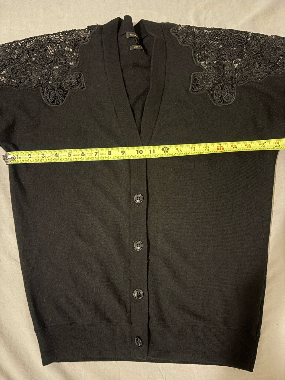 Massimo Dutti Black Lace Shoulder V Neck Cardigan Sweater S - Picture 6 of 8